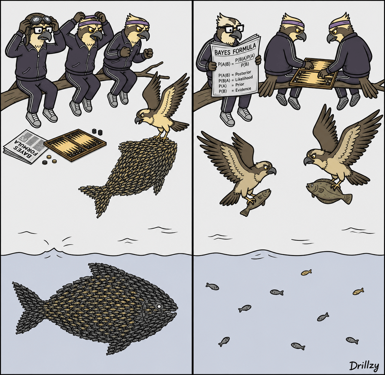 The Osprey Principle — schooling fish versus solitary flounder